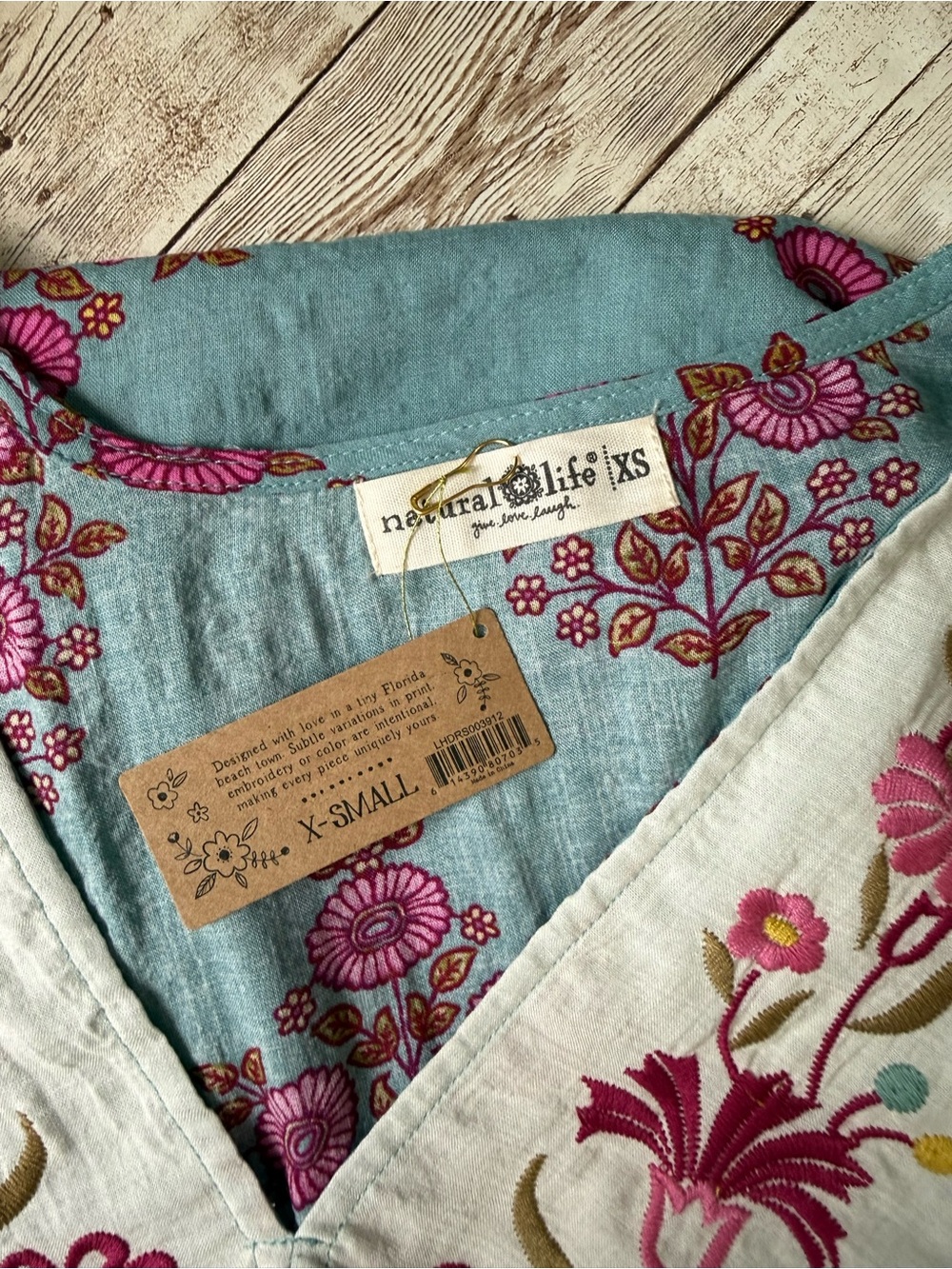 Natural Life Stella Embroidered Mini Dress XS Teal Wildflower Medallion NWT - Picture 9 of 10
